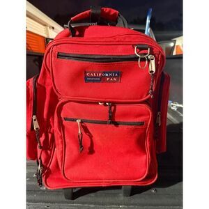 California Pak Red Rolling Backpack Luggage Travel Bag